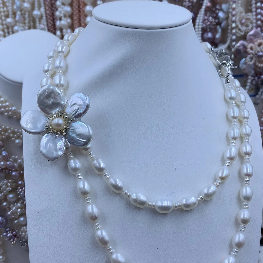 项链银S925镶嵌淡水珍珠蜜**味