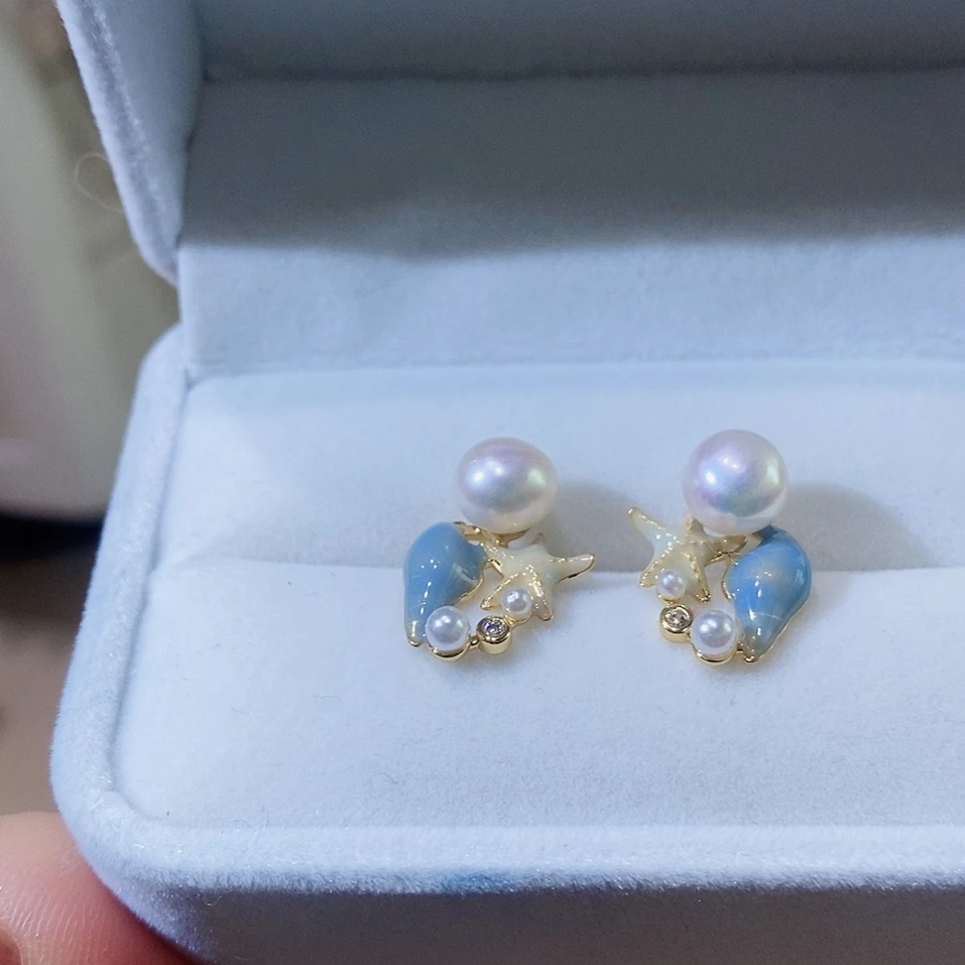 银S925镶嵌淡水珍珠耳饰