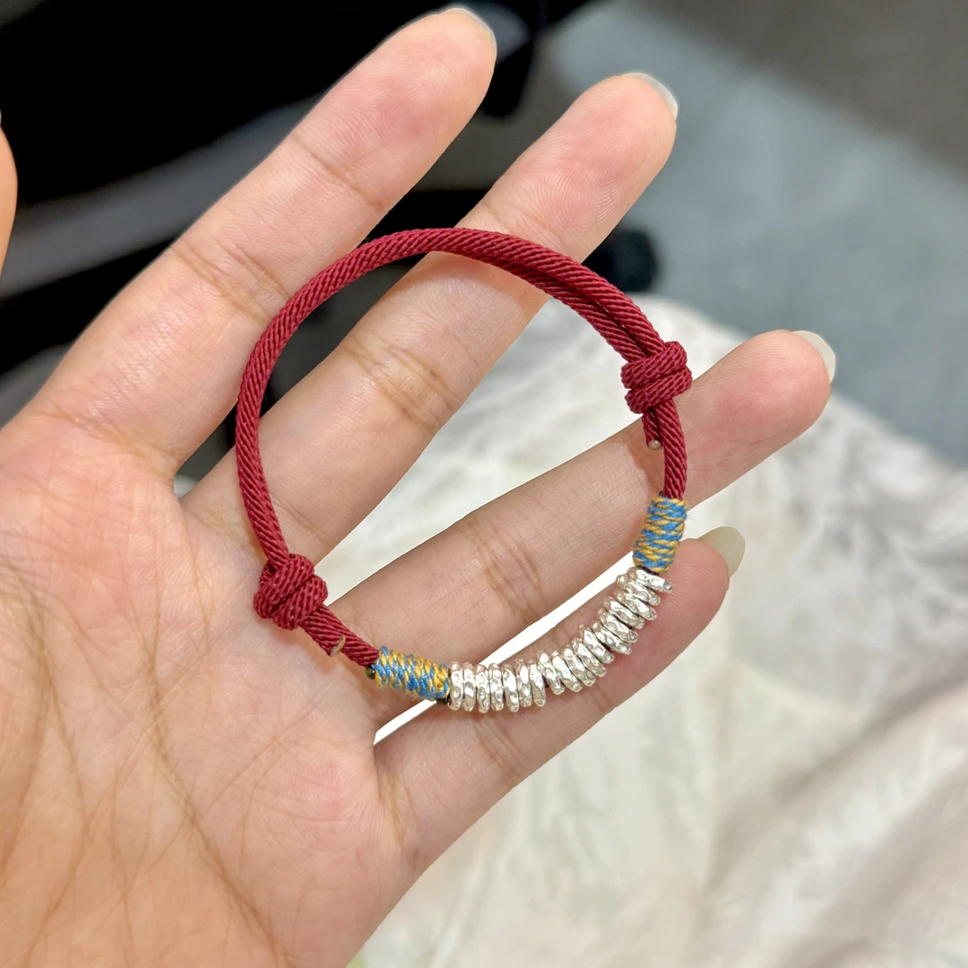足银手链 手工编织-祝您发财被爱腰缠万贯的盘缠红绳手链不掉色