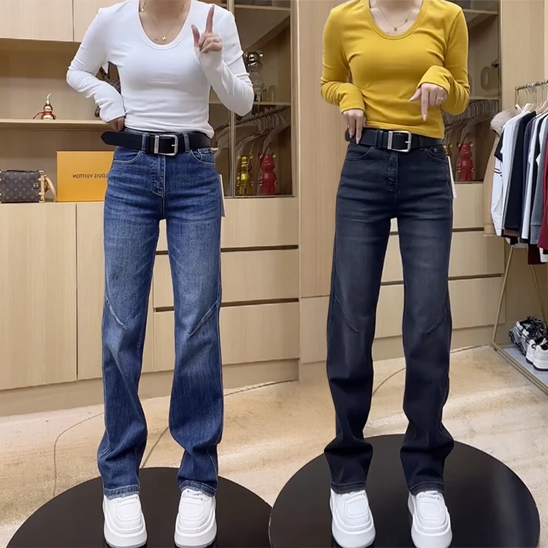 大码直筒牛仔裤女春季2025年新款弹力阔腿裤胖mm显瘦梨型身材裤子