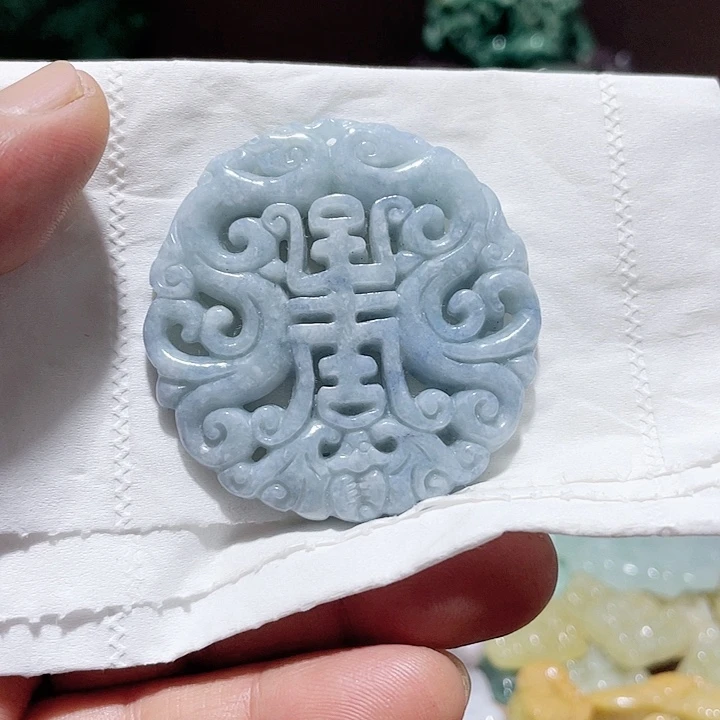 翡翠未镶嵌吊坠(不含链)福禄寿禧牌双面镂空