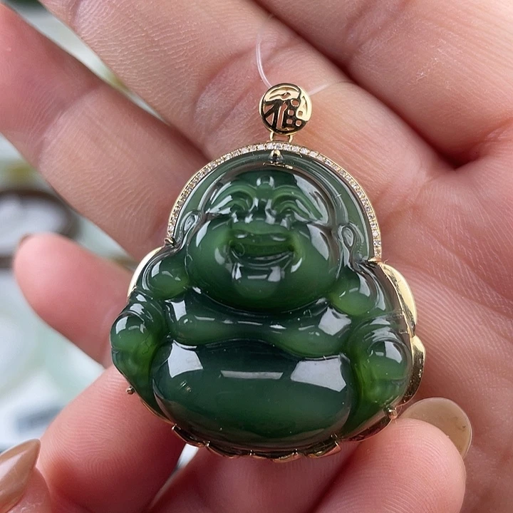 和田玉（碧玉）18K金镶嵌颈饰