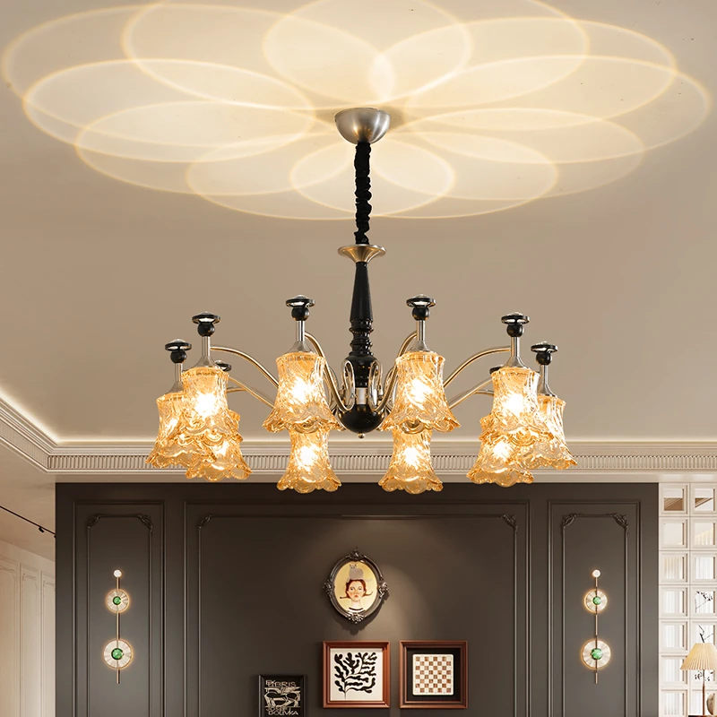 杏色花朵吊灯美式中古风简约浪漫大厅灯具网红创意高档大气客厅灯