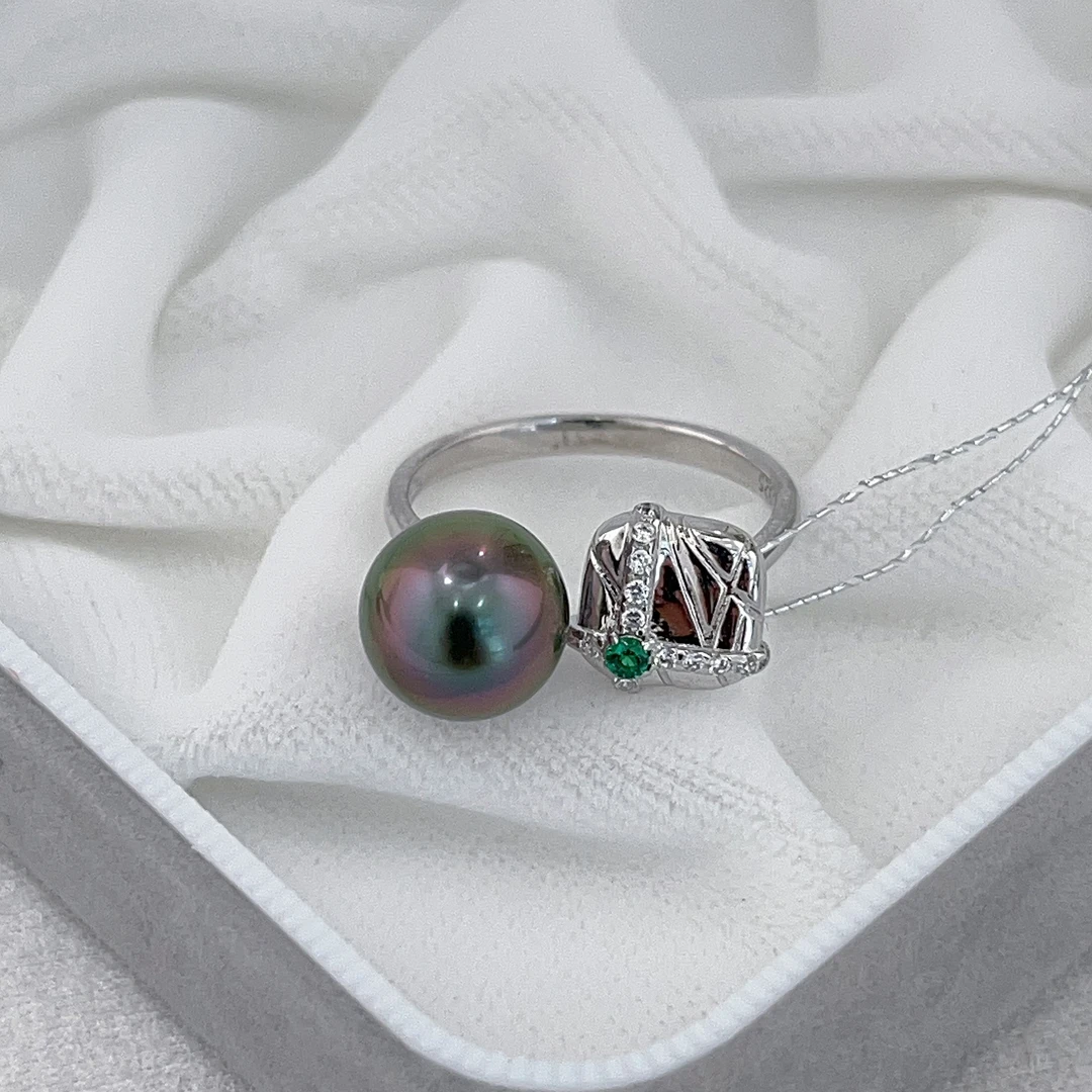 大溪地天然海水珍珠炫彩戒指复古精致高级感 9+MM S925银