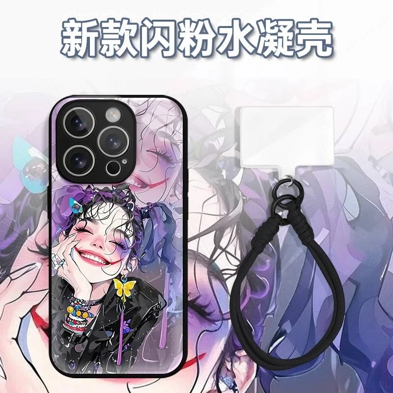 绘画小丑女水凝玻璃壳适用于iPhone苹果17手机壳iPhone华为oppo小