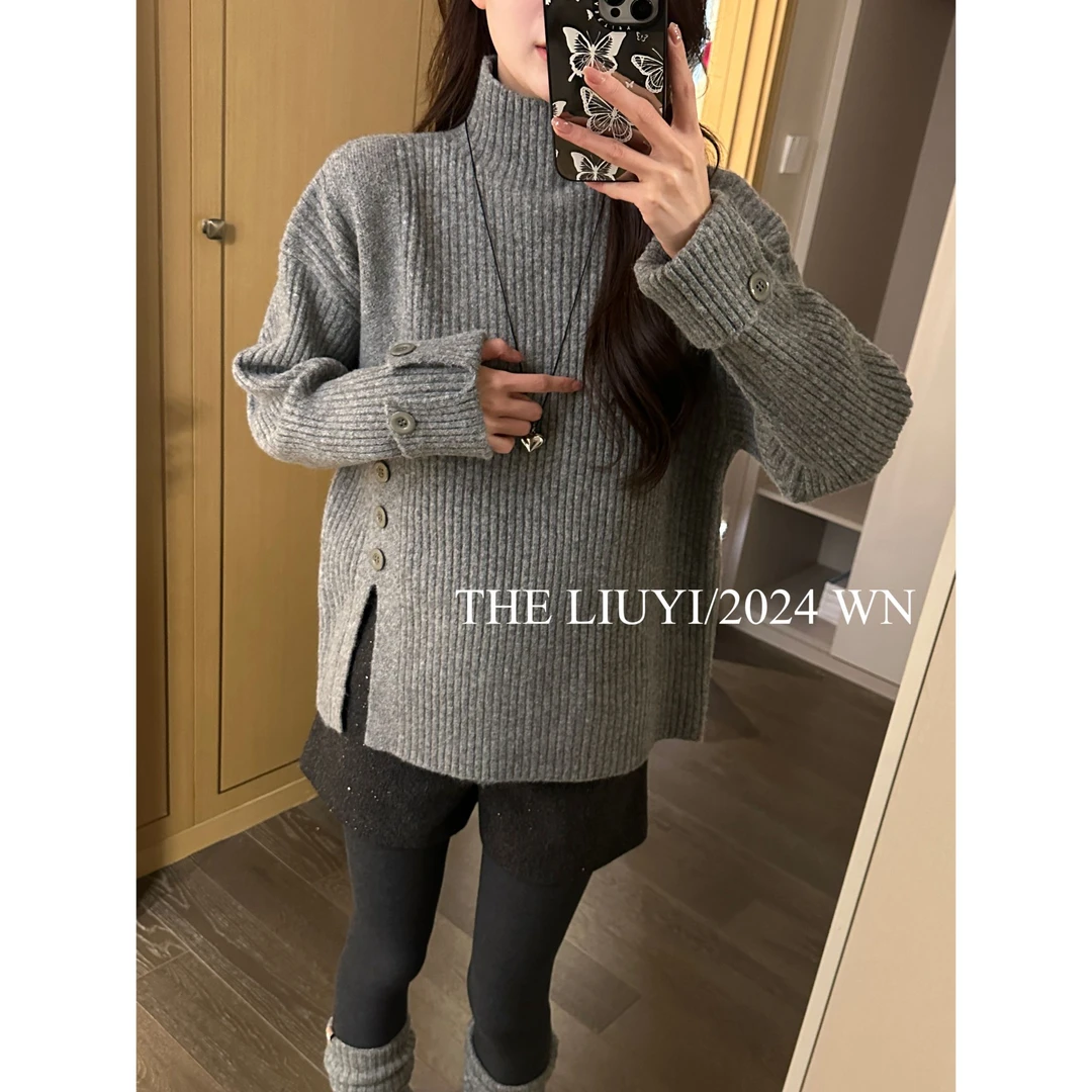 【LIUYI】冬季羊毛混纺针织开衩大版毛衣412147