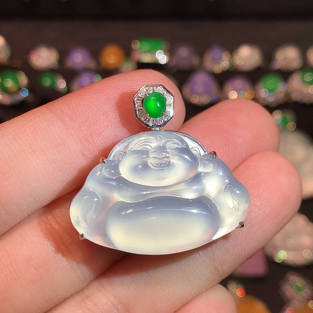 翡翠18K金镶嵌吊坠(赠链)高冰玻茅台白佛公吊坠