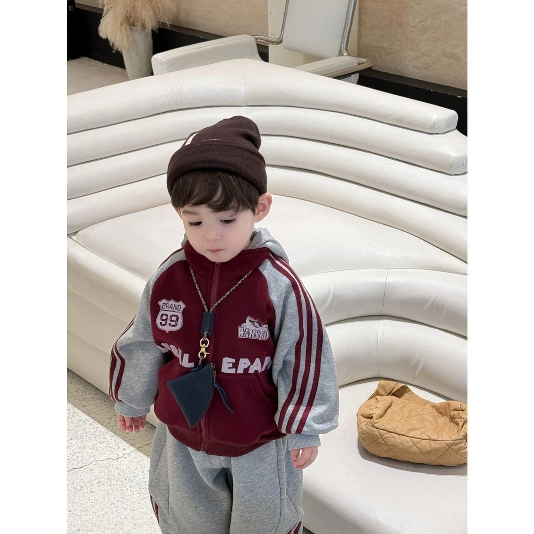 YeeHoO英氏【断码】童装秋冬新款男童小童韩版休闲风拼色帽衫外套卫