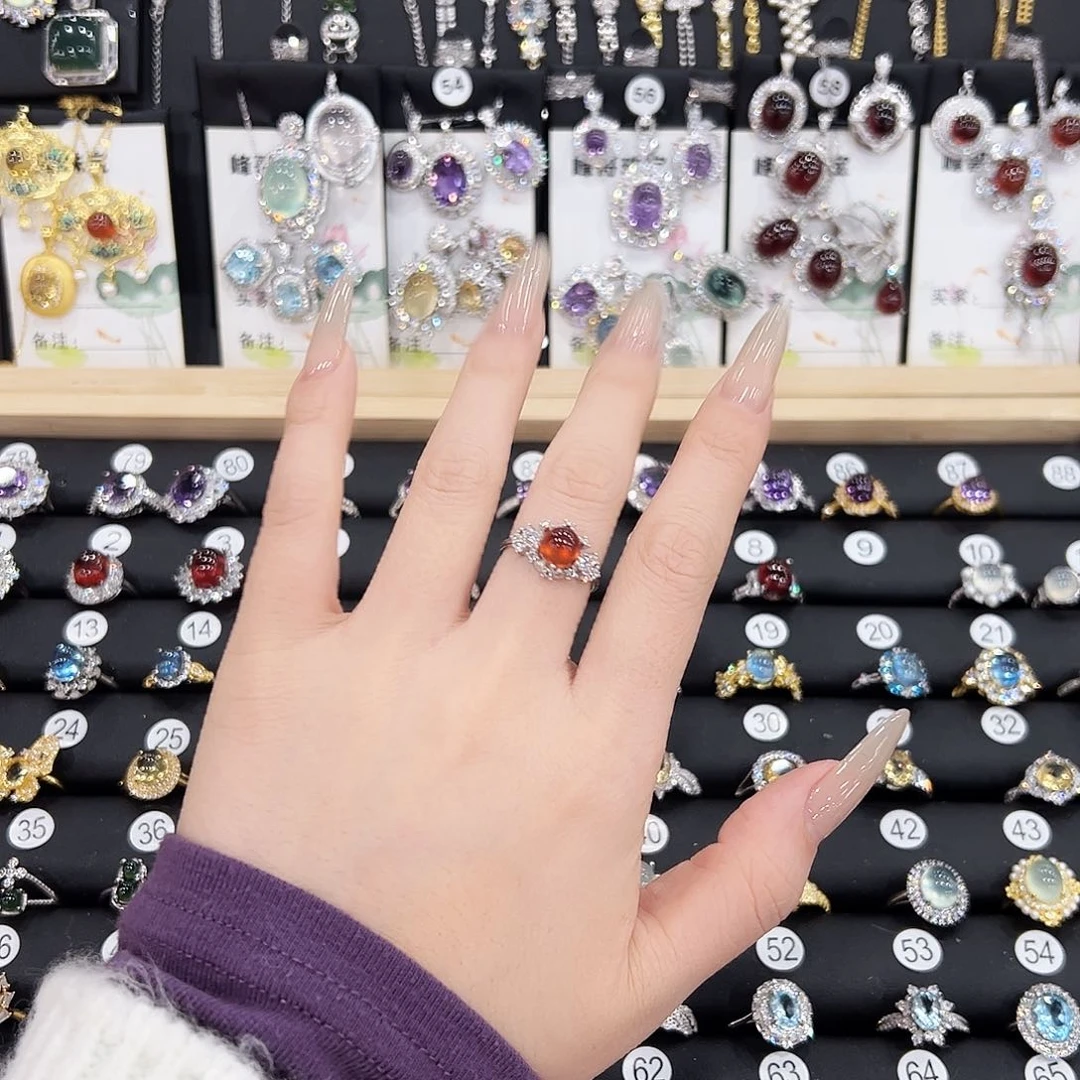 红宝石戒指银S925镶嵌戒指