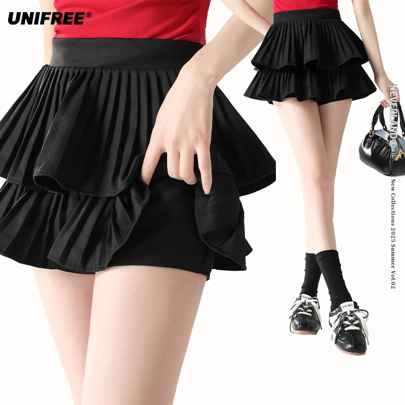 UNIFREE纯欲风减龄百搭高腰蛋糕半身裙U252Q062B1B1