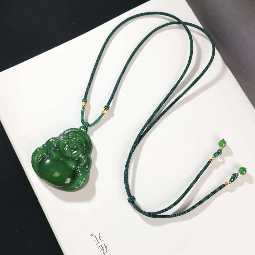 一团和气 | 珍藏级精品和田玉碧玉冰底老料大佛公吊坠