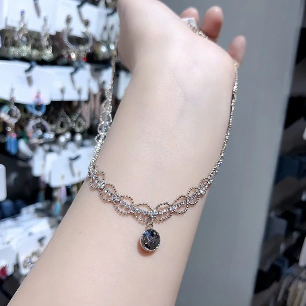 非金属亚克力项链 S642咖啡色蕾丝感项链