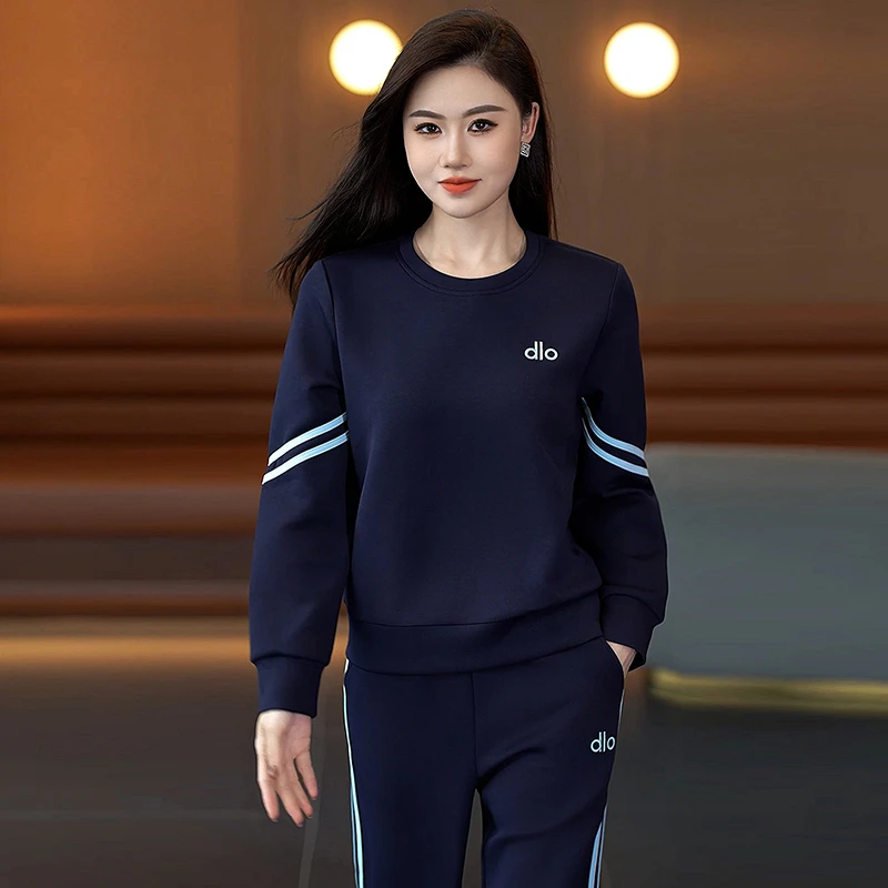 时尚休闲运动套装女2025秋季新款圆领气质百搭减龄阔腿裤两件套