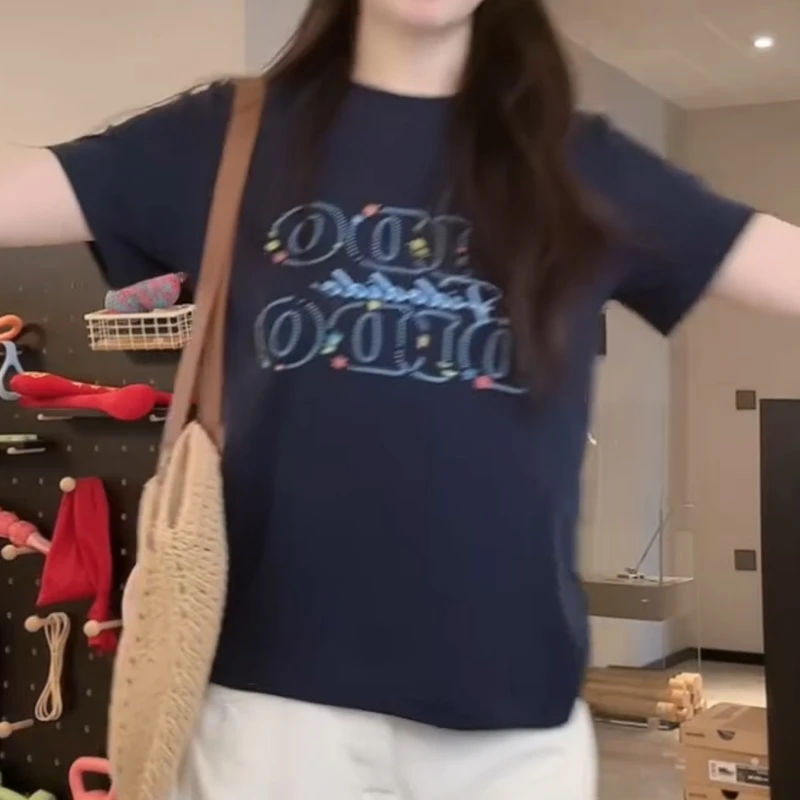 简约舒适百搭短袖发泡印花T恤女士LK2504220