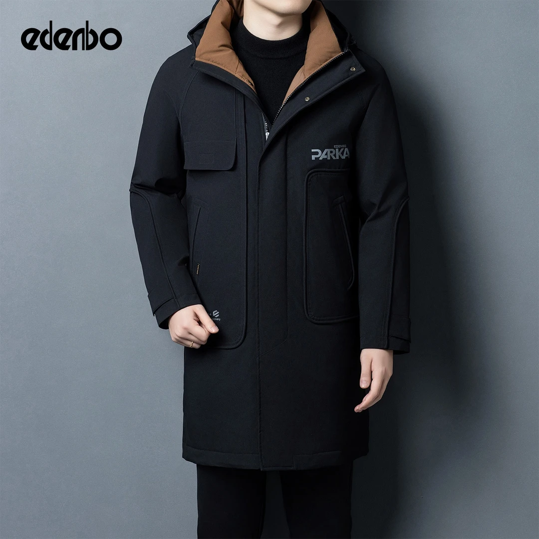 【商场同款】爱登堡中长款羽绒服男士冬季商务休闲时尚保暖连帽外套