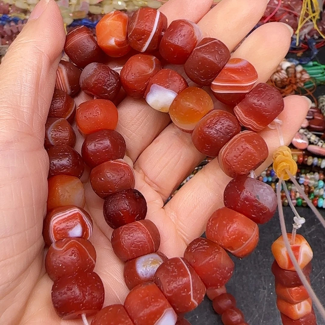 玛瑙/玉髓合金珠宝半成品橘皮红玛瑙约13mm一条