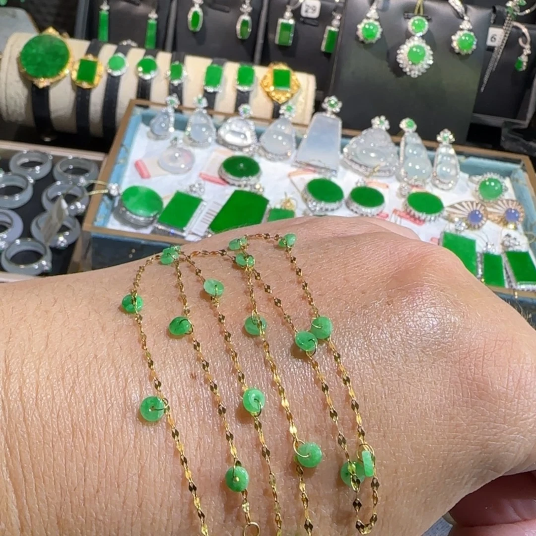 翡翠18K金镶嵌颈饰满天星45cm