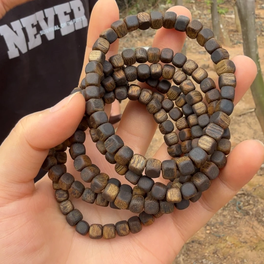 沉香碎屑沉香九分方糖珠单圈 多样性发一