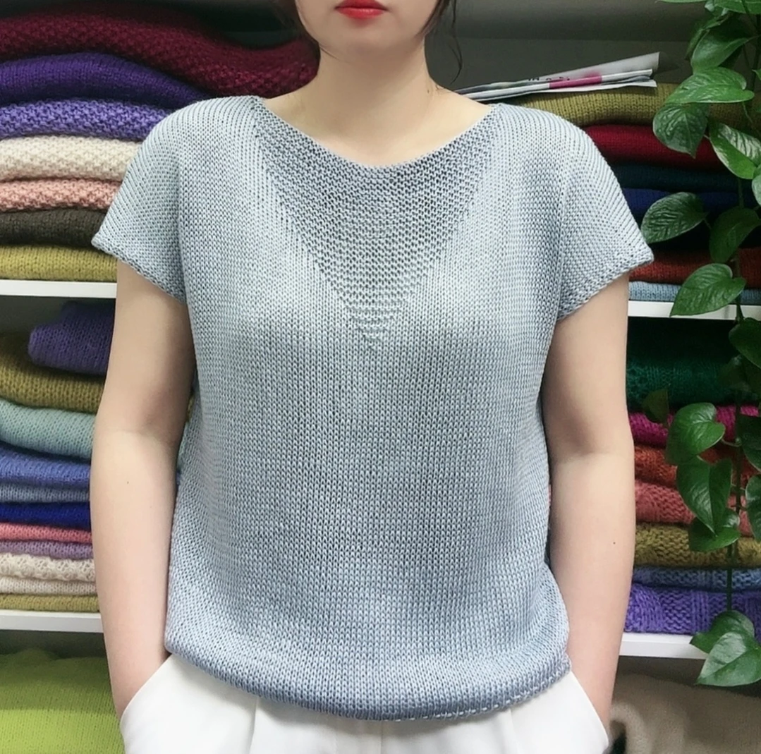 织竹青短袖款 亚沙醋酸纤维 1份1斤 亲肤毛线 带环针和视频教程