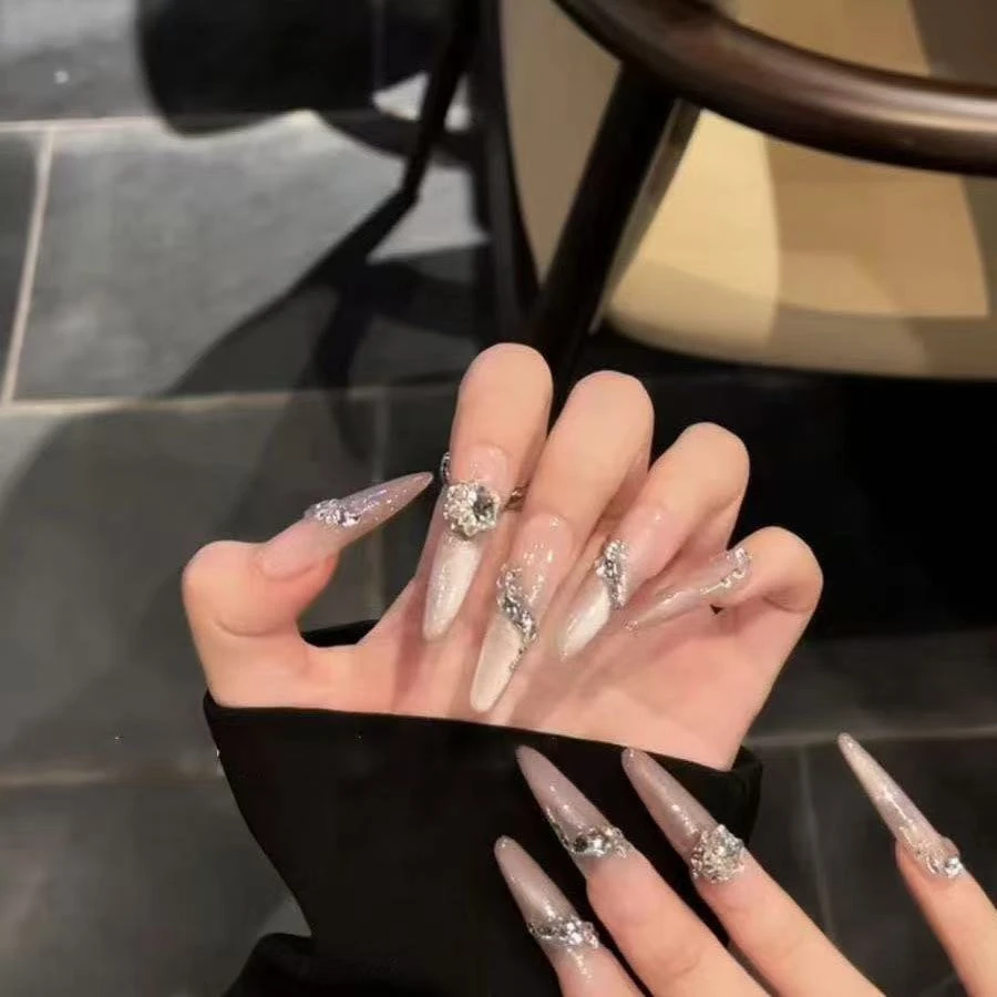 【名媛】纯手工穿戴甲高奢名媛风美甲显白中长款网红美甲穿戴甲片