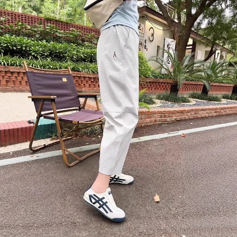 速干运动休闲裤女夏季薄款大码胖mm宽松高腰显瘦九分冰丝哈伦裤子