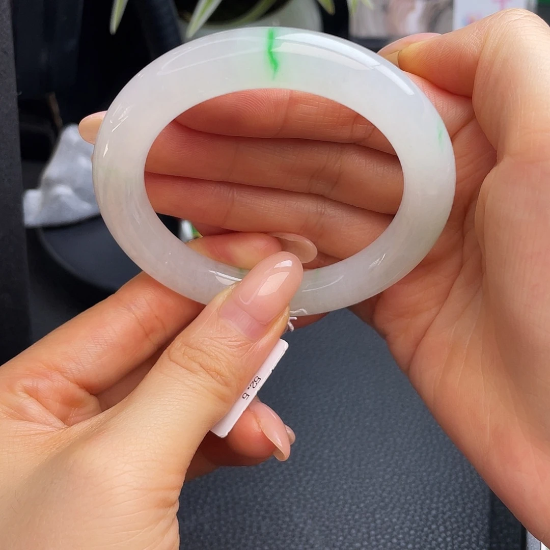 翡翠未镶嵌手镯52圈冰飘金丝阳绿圆条