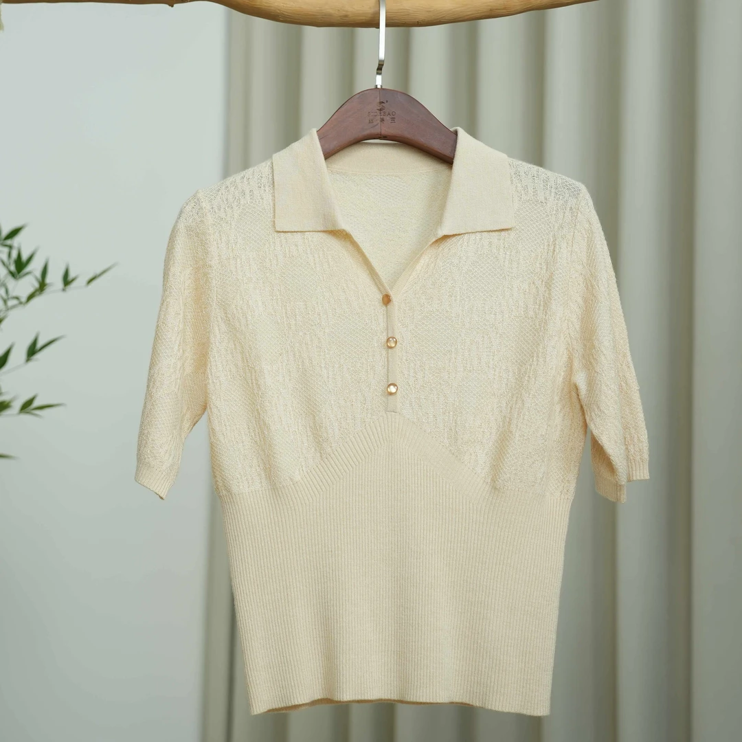 【早秋新品100%柞蚕丝】翻领半袖衫