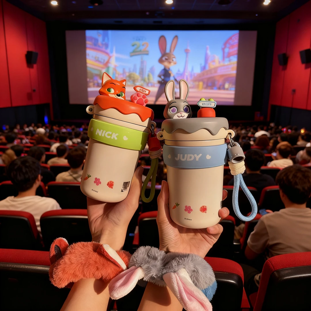 疯狂动物城保温杯大容量双饮杯吸管式水杯男女生高颜值学生专用