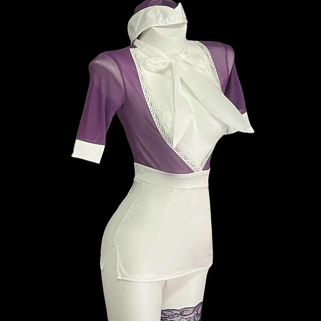 80-125斤性感御姐风深V诱惑cos空姐制服女网纱透视趣味纯欲包臀裙