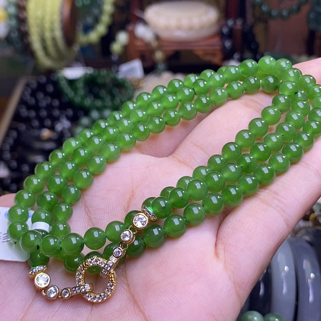 手链未镶嵌和田玉碧玉冰阳绿毛衣链6mm