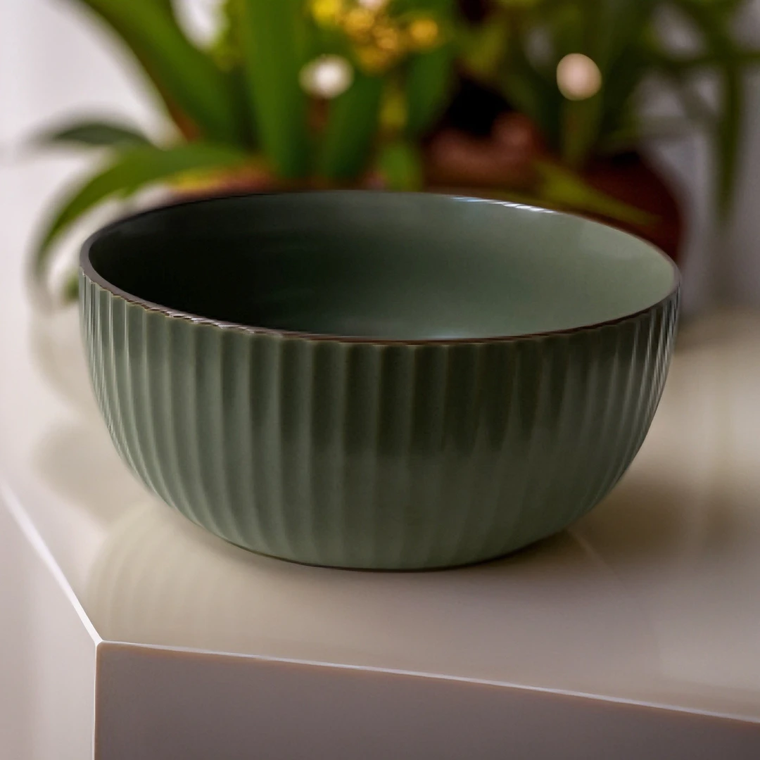 175默认微瑕浮雕复古纯色绿色菜汤碗7英寸17.78cm家用陶瓷饭碗