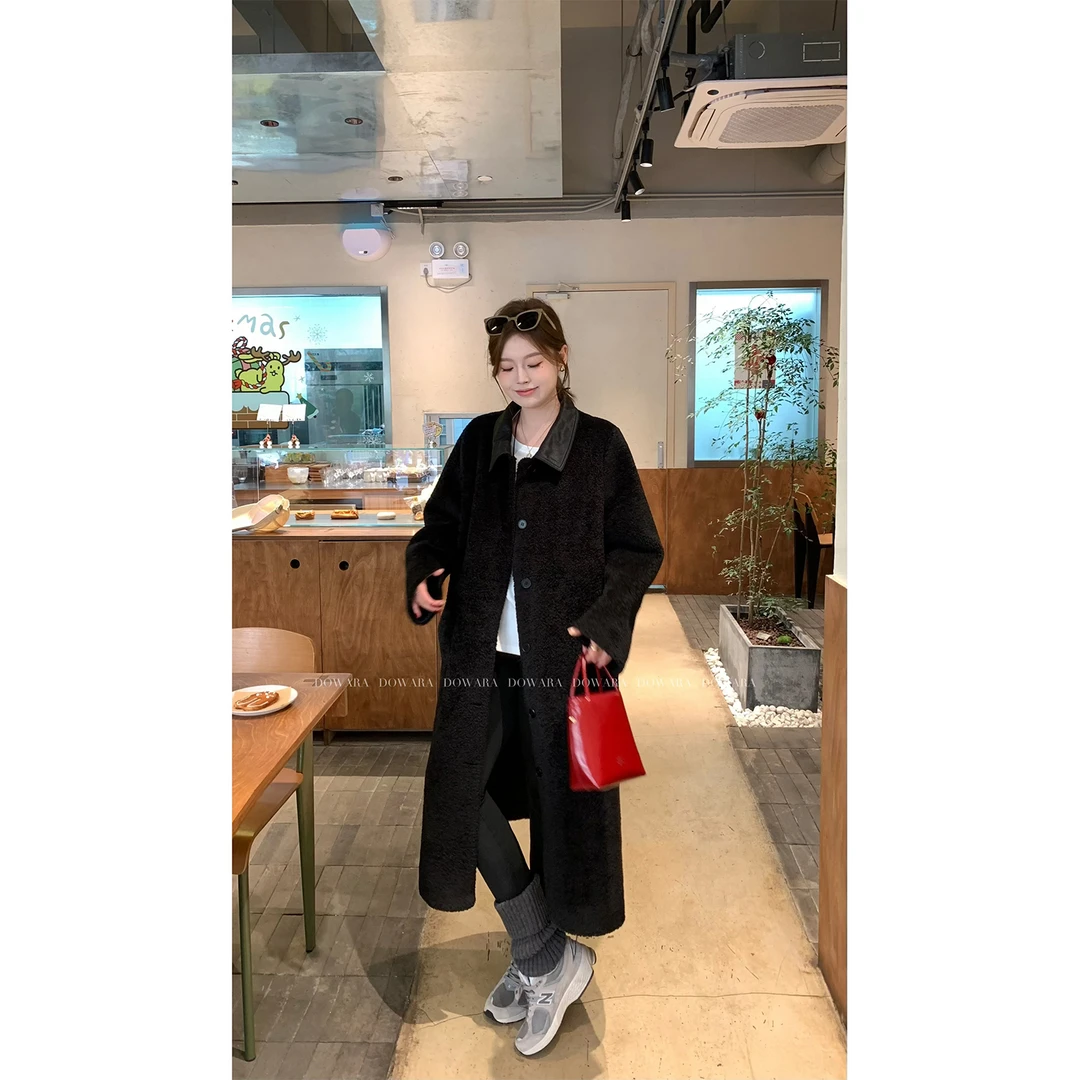 现货大婉酱微胖定制 厚款显瘦遮肉大衣年赫本风拼接外套6678D