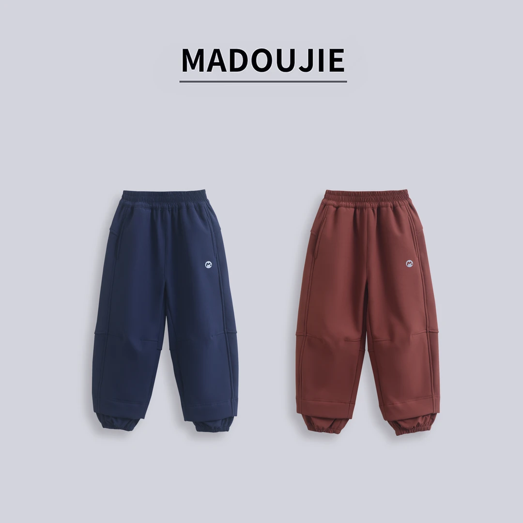 麻豆街【防风软壳】25秋冬款童装中大童加绒儿童工装裤MD410