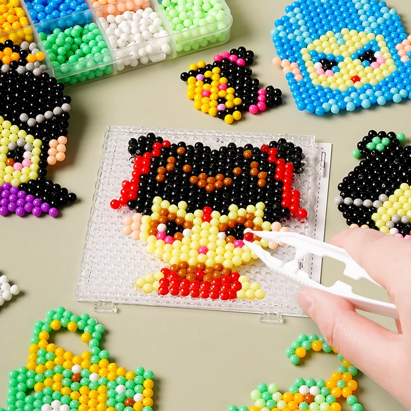 魔法拼豆豆女孩儿童diy材料制作益智手工玩具粘贴水雾魔法珠拼插