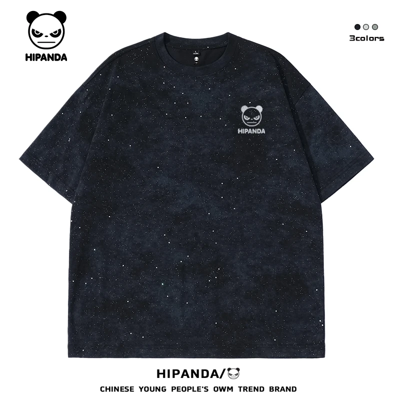 HiPanda复古渐变短袖t恤男夏季情侣满天星设计感圆领T恤男款半袖
