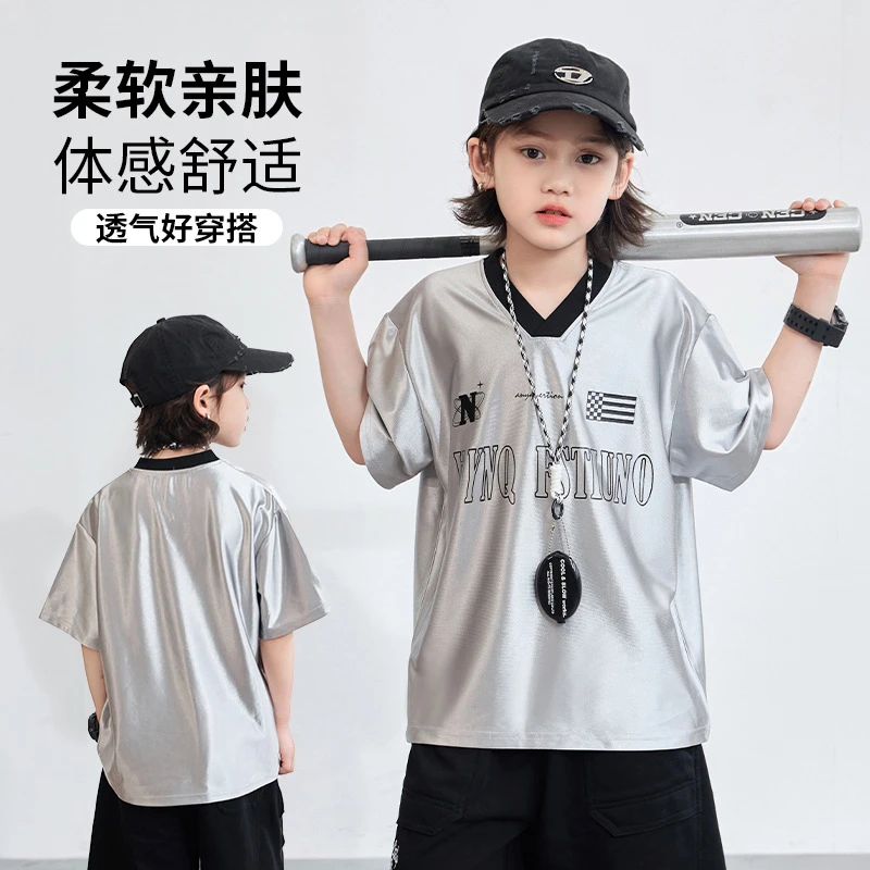 夏季新款短袖透气儿童短袖上衣中大童运动训练篮球服夏装