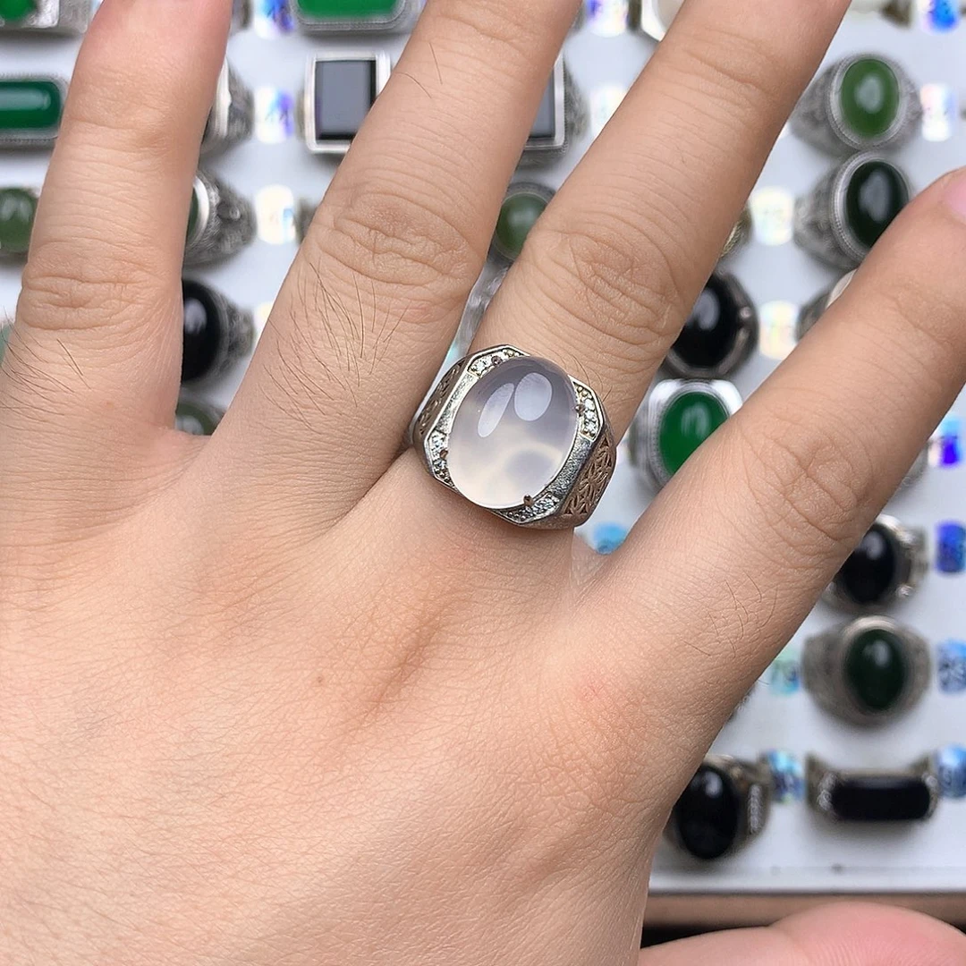 玛瑙/玉髓银S925镶嵌戒指