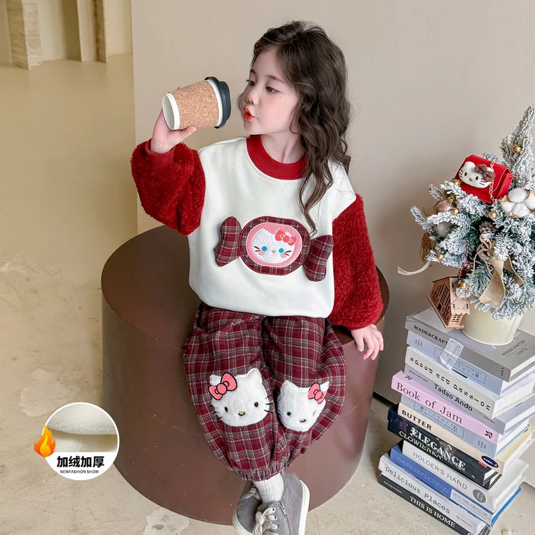 女童加绒卫衣套装洋气时髦加厚一体绒儿童秋冬装女宝宝休闲两件套