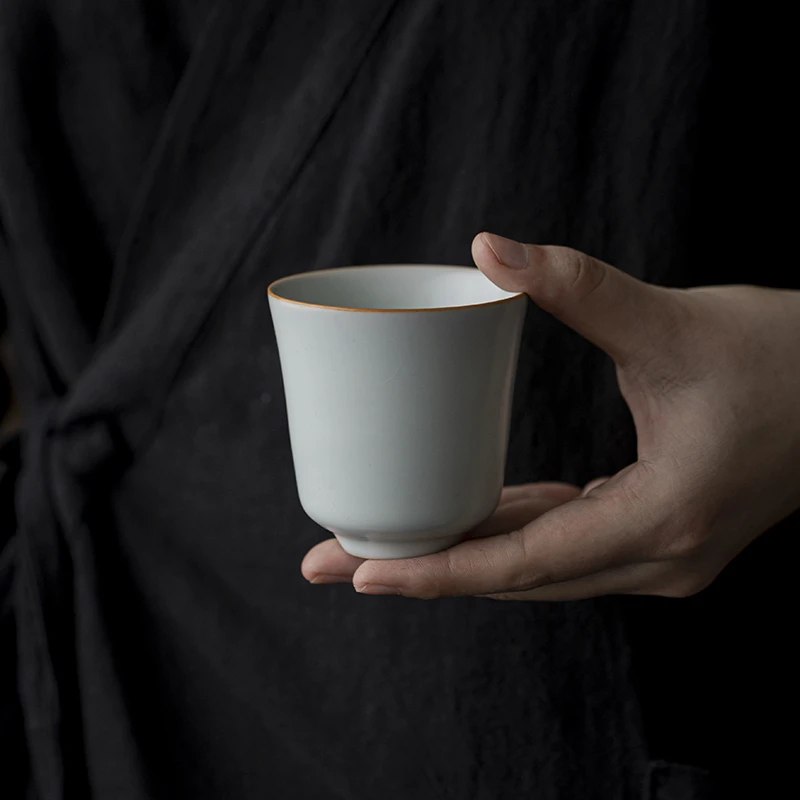 汝传汝窑茶具主人杯复古开片单杯茶杯陶瓷家用品茗杯直筒杯130ml