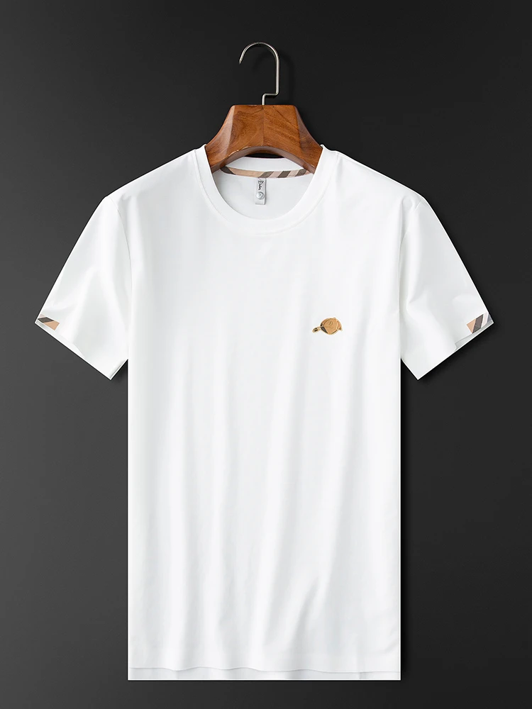 2025夏季薄款时尚冰丝光棉无痕压胶短袖男t恤修身新款男士半袖