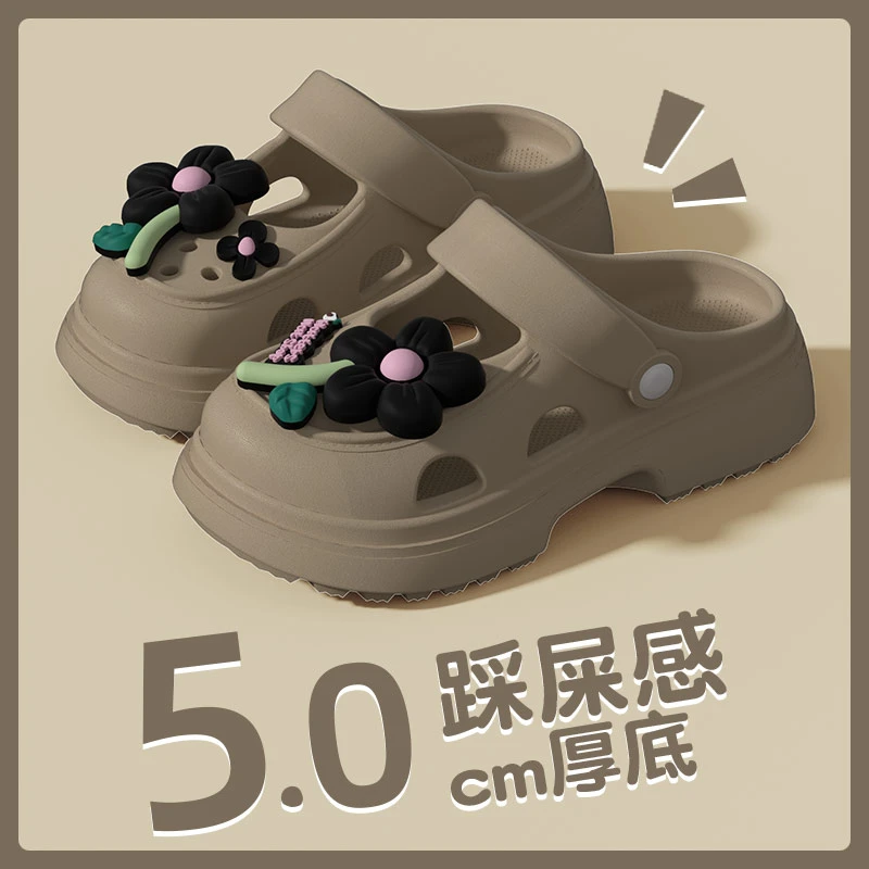 明盛夏季网红花朵洞洞鞋女软底舒适外穿厚底防滑包头轻便立体可爱