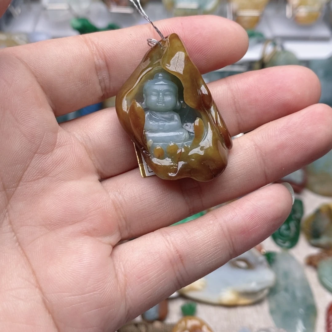 蓝***鳄翡翠未镶嵌颈饰缅甸翡翠玉A货挂件