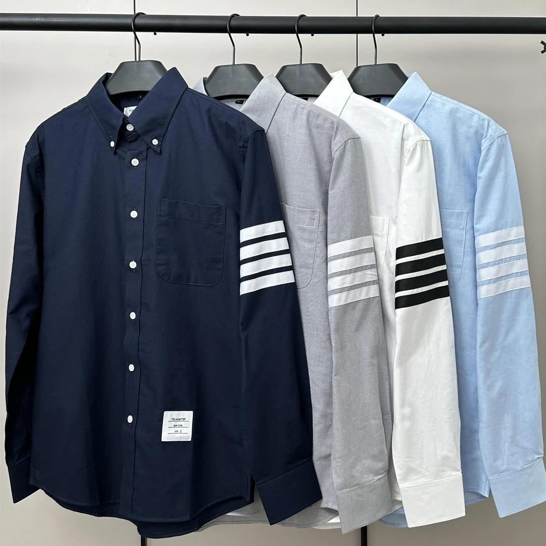 潮牌四条杠长袖衬衫男士2025秋季新款潮流时尚休闲牛津纺情侣衬衣