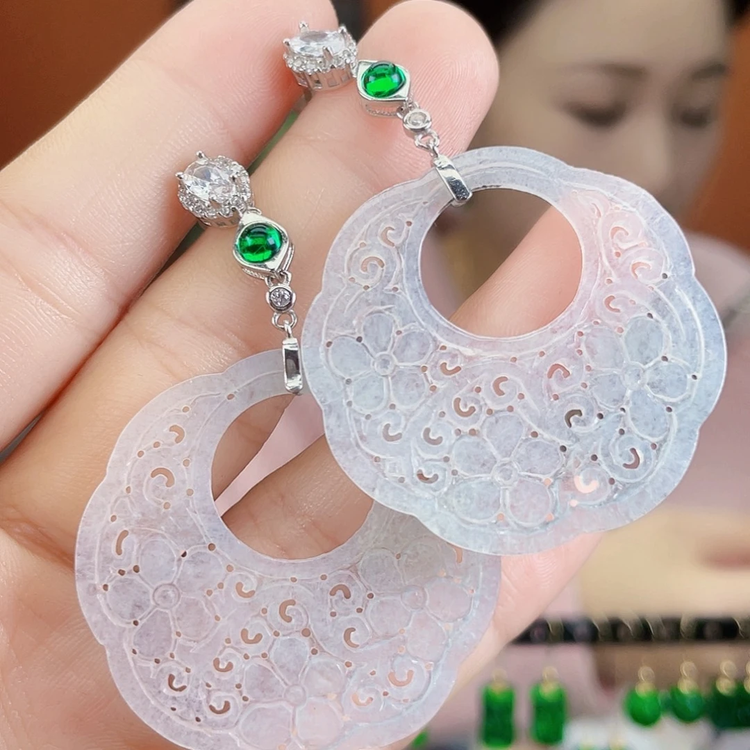 翡翠银S925镶嵌耳饰