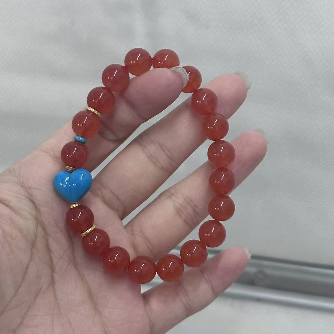 【不二】冰红-7A典藏级-保山河湾料南红18K金DIY手串9mm（多样性发）