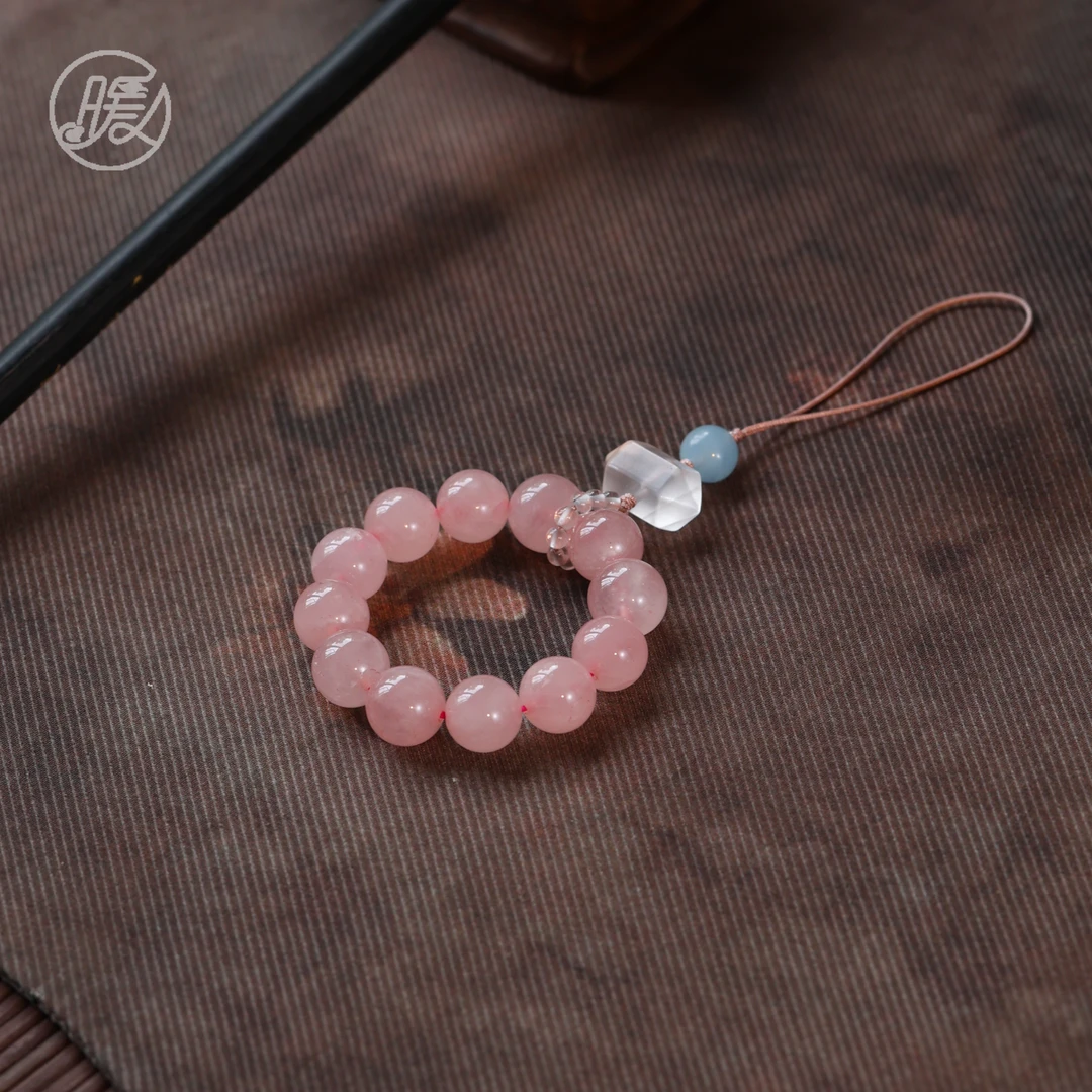 Nuanyan/暖言粉水晶挂件10mm切面配件编绳手机挂Z3156多样性发一