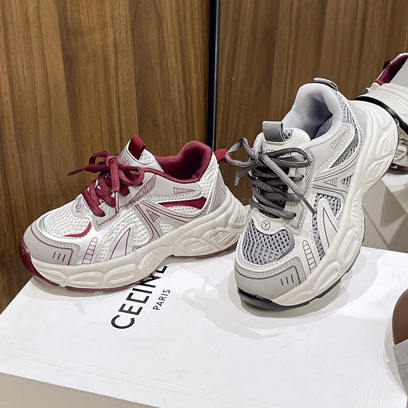 儿童运动鞋子2025春季新款男童网面透气女童鞋中大童轻便老爹鞋潮