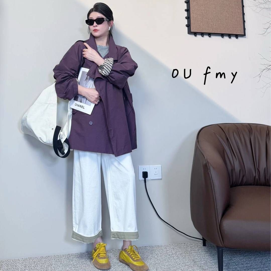 FY61380韩版思密达女薄款宽松中长款工装风衣新款上衣
