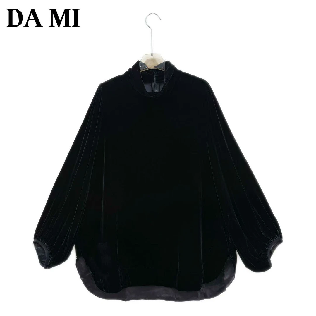 【大蜜】3665#秋季灯笼袖圆领丝绒前短后长设计宽松显瘦女装厚上衣