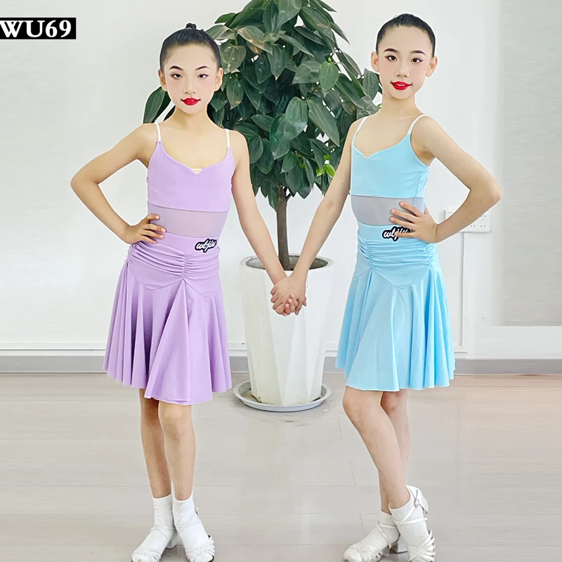 W69吊带拉丁舞练功服女儿童新款少儿表演出服夏季训练服套装摆裙